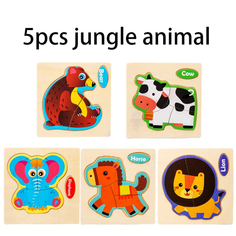 Wooden 3D Animal Puzzle - Educational Toy for Kids