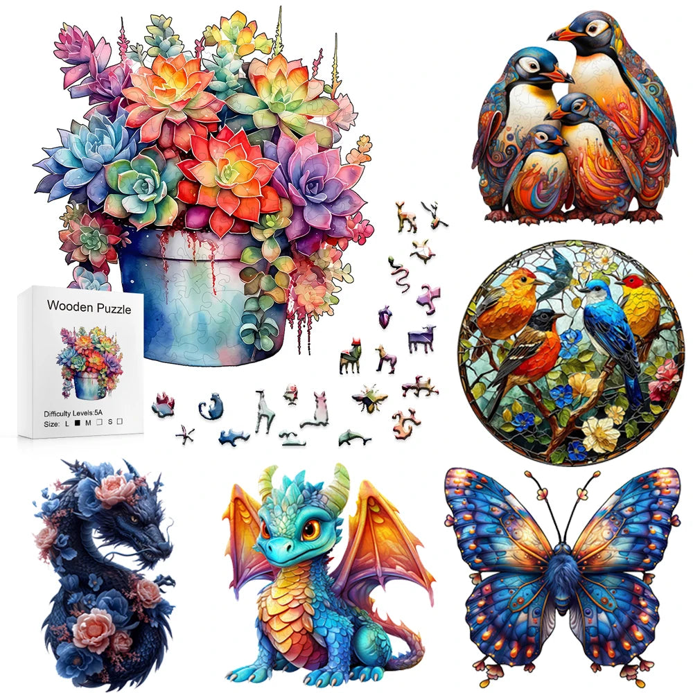 3D Wooden Animal Puzzle - Brain Teaser Toy for Kids & Adults