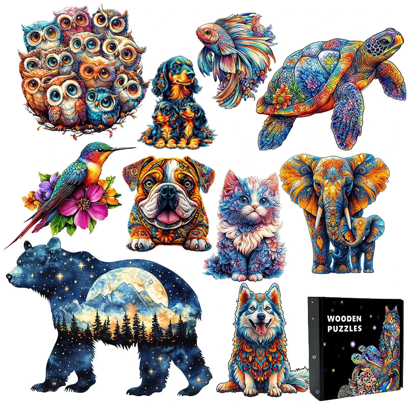 3D Wooden Animal Jigsaw Puzzle - Educational Toys for Kids & Adults