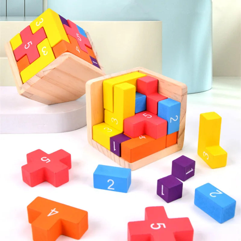 Colorful Wooden Luban Lock Cube 3D Puzzle Toy for Kids & Adults