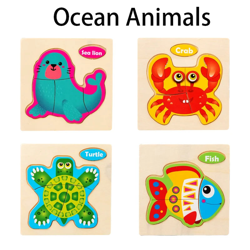 Wooden 3D Animal Puzzle - Educational Toy for Kids