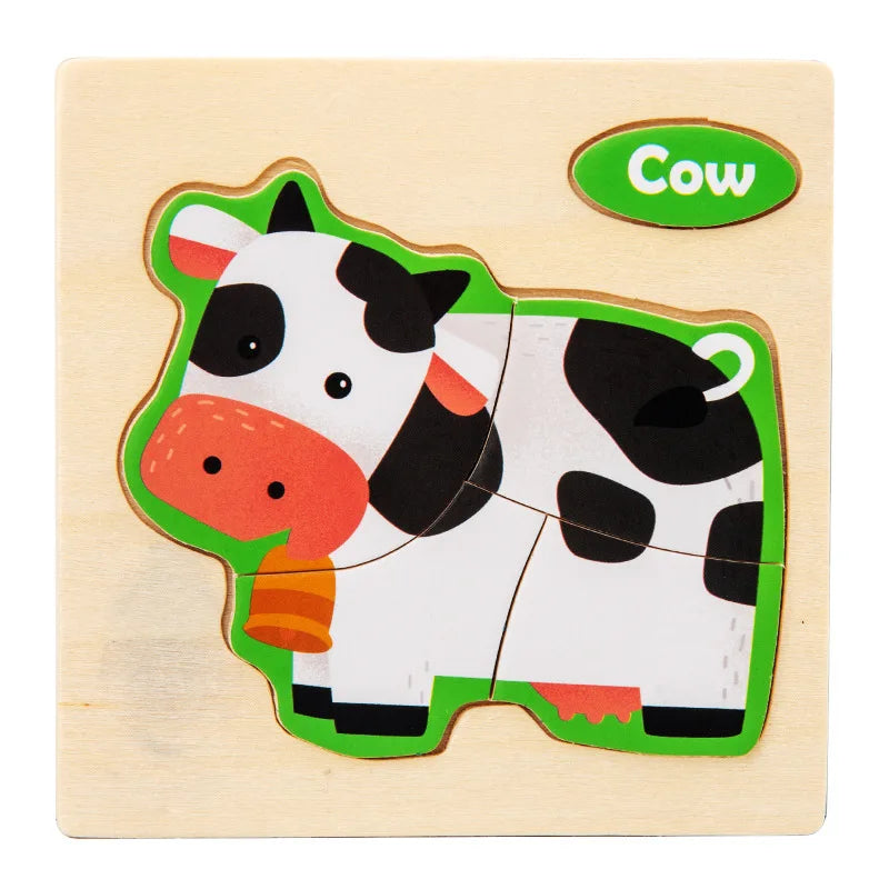 Wooden 3D Animal Puzzle - Educational Toy for Kids