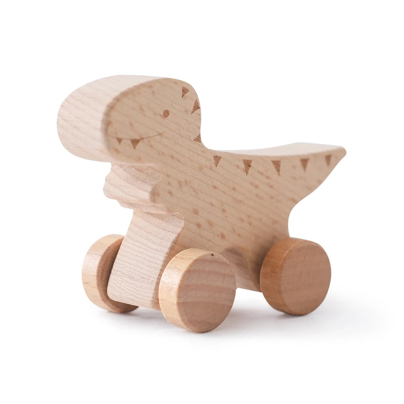 Beech Wood Dinosaur Car Teether - Montessori Baby Toy