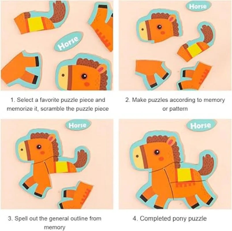 Wooden 3D Animal Puzzle - Educational Toy for Kids