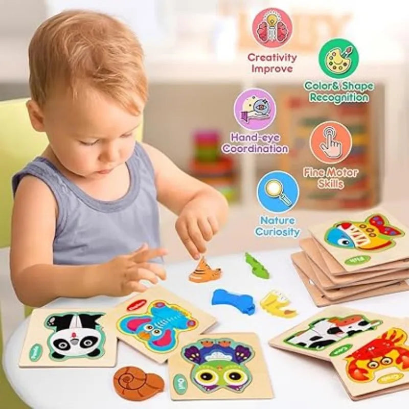 Wooden 3D Animal Puzzle - Educational Toy for Kids