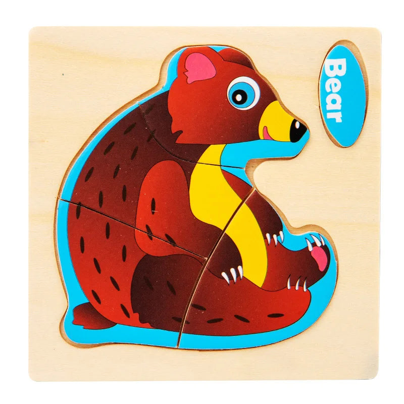 Wooden 3D Animal Puzzle - Educational Toy for Kids