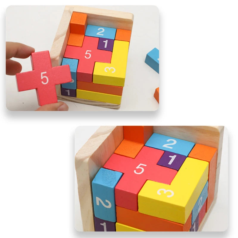 Colorful Wooden Luban Lock Cube 3D Puzzle Toy for Kids & Adults