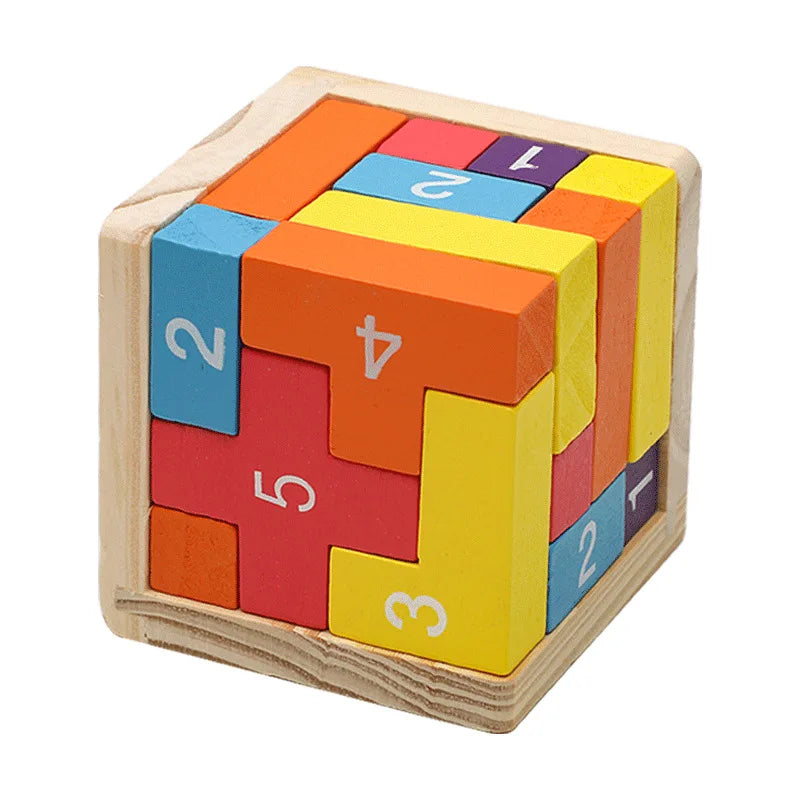 Colorful Wooden Luban Lock Cube 3D Puzzle Toy for Kids & Adults