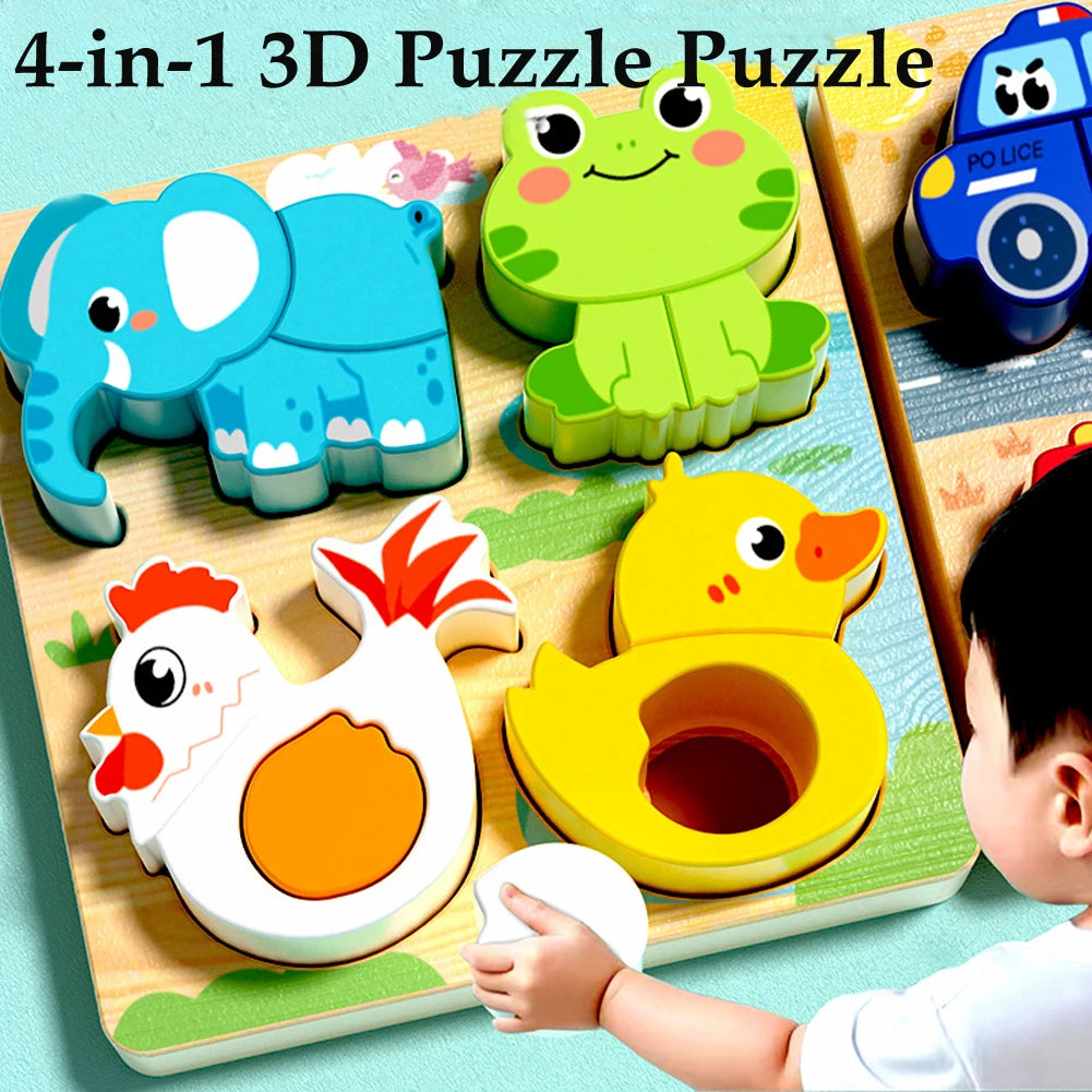 Wooden Animal Puzzle Toy | 4-in-1 Learning Games