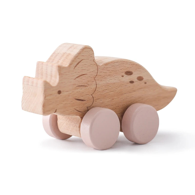 Beech Wood Dinosaur Car Teether - Montessori Baby Toy