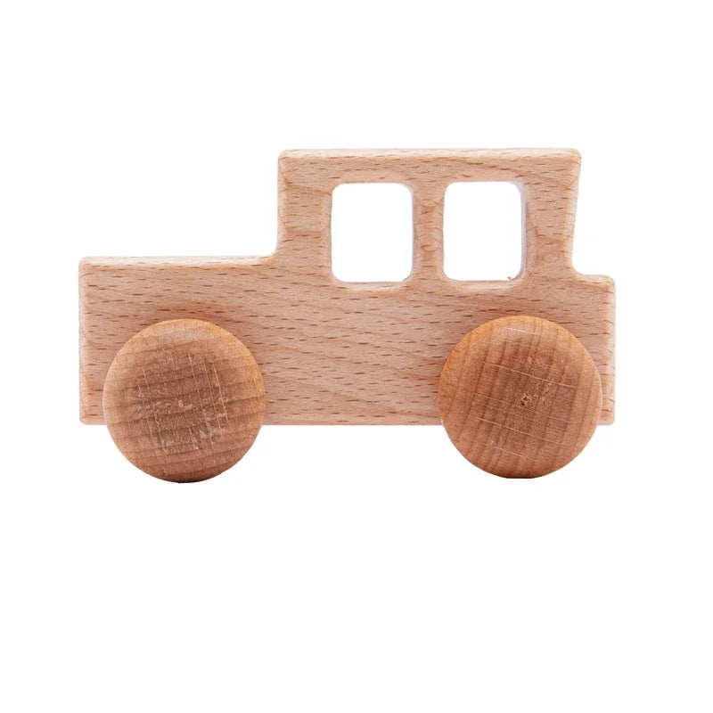 Beech Wood Dinosaur Car Teether - Montessori Baby Toy