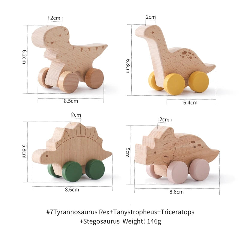 Beech Wood Dinosaur Car Teether - Montessori Baby Toy