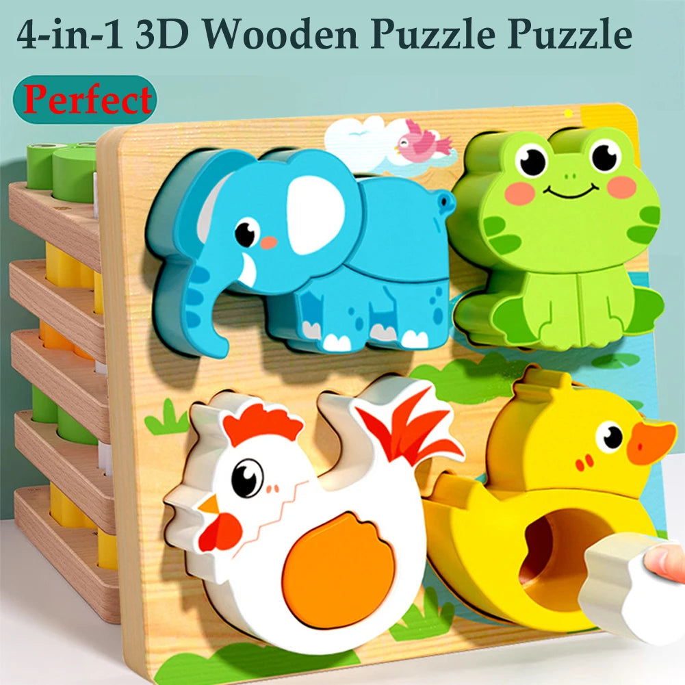Wooden Animal Puzzle Toy | 4-in-1 Learning Games
