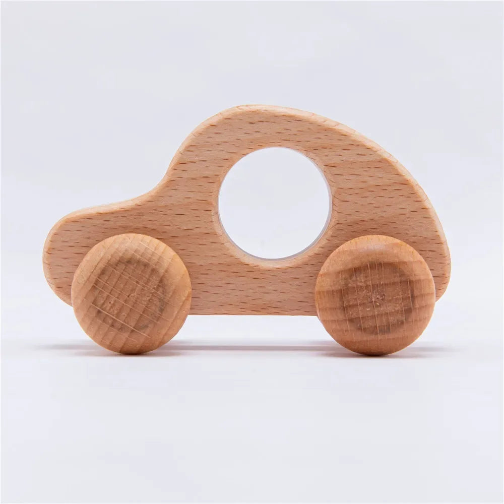 Beech Wood Dinosaur Car Teether - Montessori Baby Toy