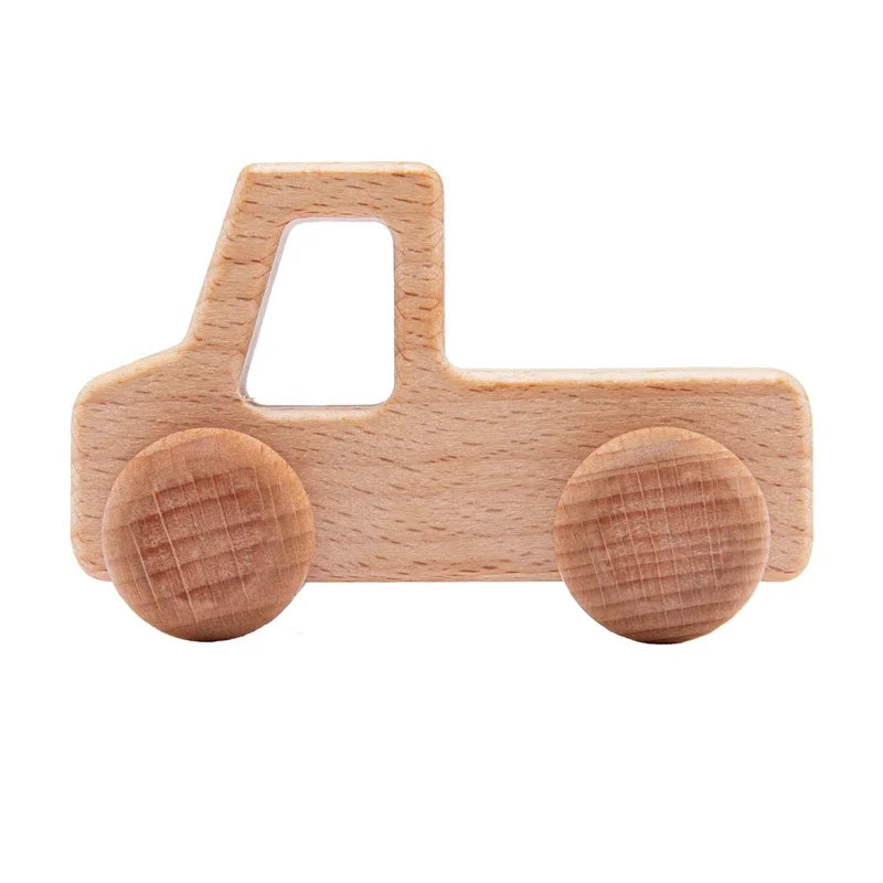 Beech Wood Dinosaur Car Teether - Montessori Baby Toy