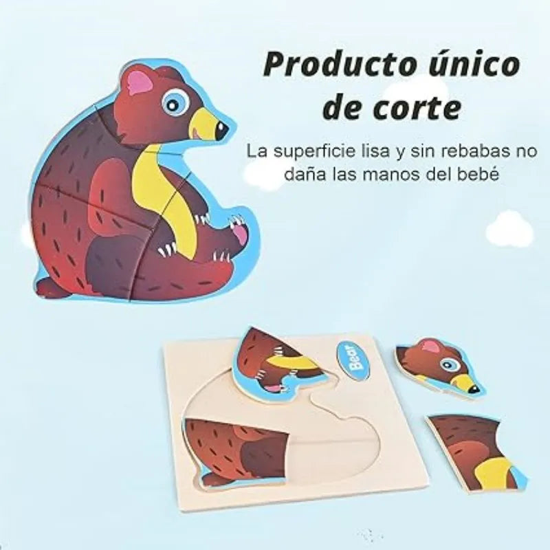 Wooden 3D Animal Puzzle - Educational Toy for Kids