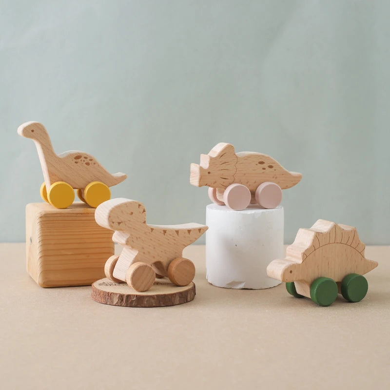 Beech Wood Dinosaur Car Teether - Montessori Baby Toy