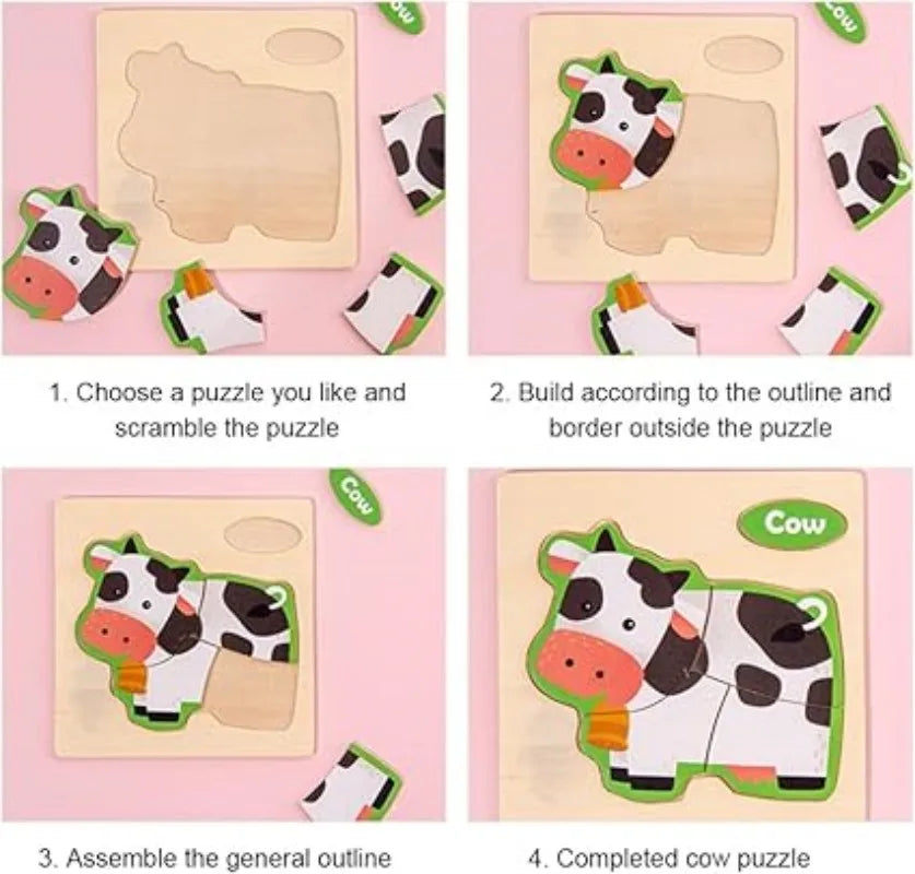 Wooden 3D Animal Puzzle - Educational Toy for Kids