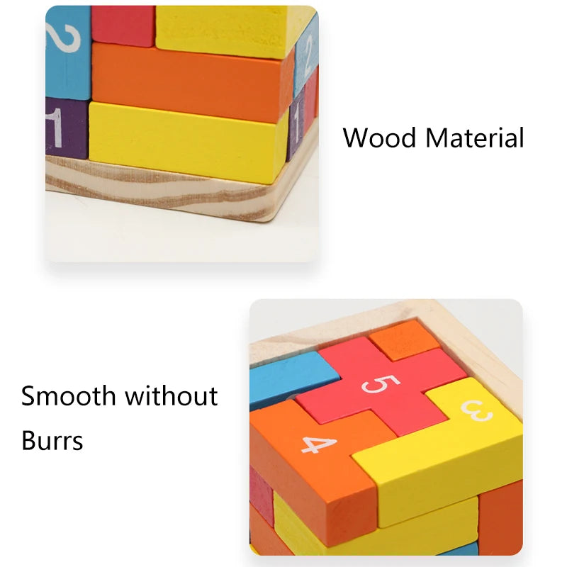 Colorful Wooden Luban Lock Cube 3D Puzzle Toy for Kids & Adults