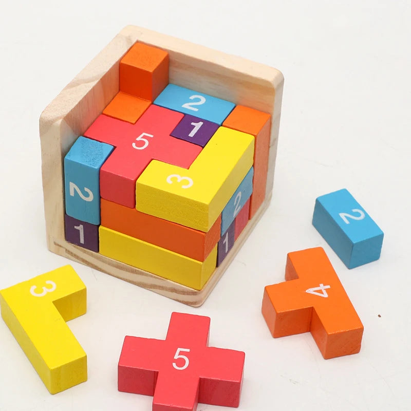 Colorful Wooden Luban Lock Cube 3D Puzzle Toy for Kids & Adults