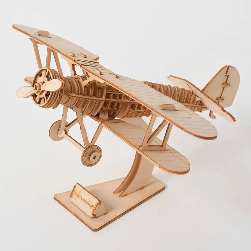 3D Wooden Puzzle Kit – Sailing Ship, Biplane, Steam Train